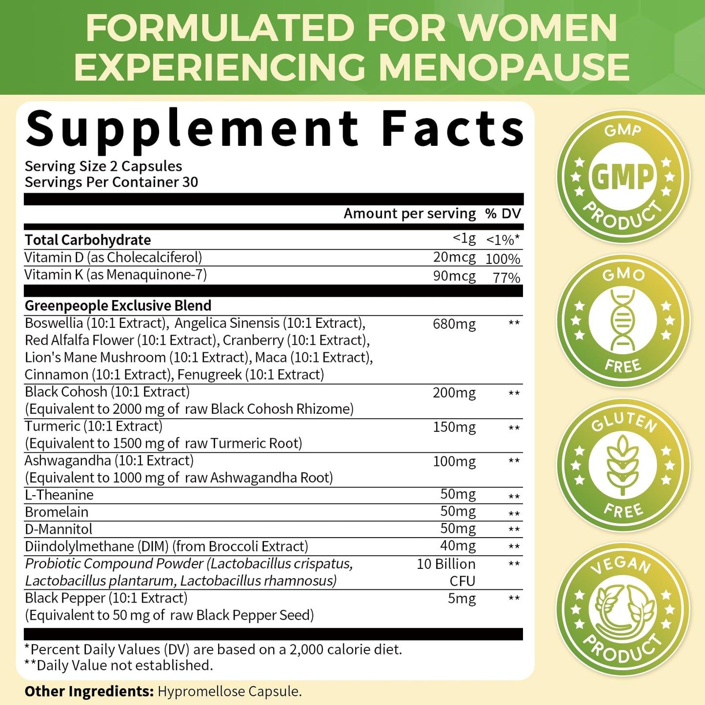 Authentic USA imported GreenPeople menopause supplement bottle