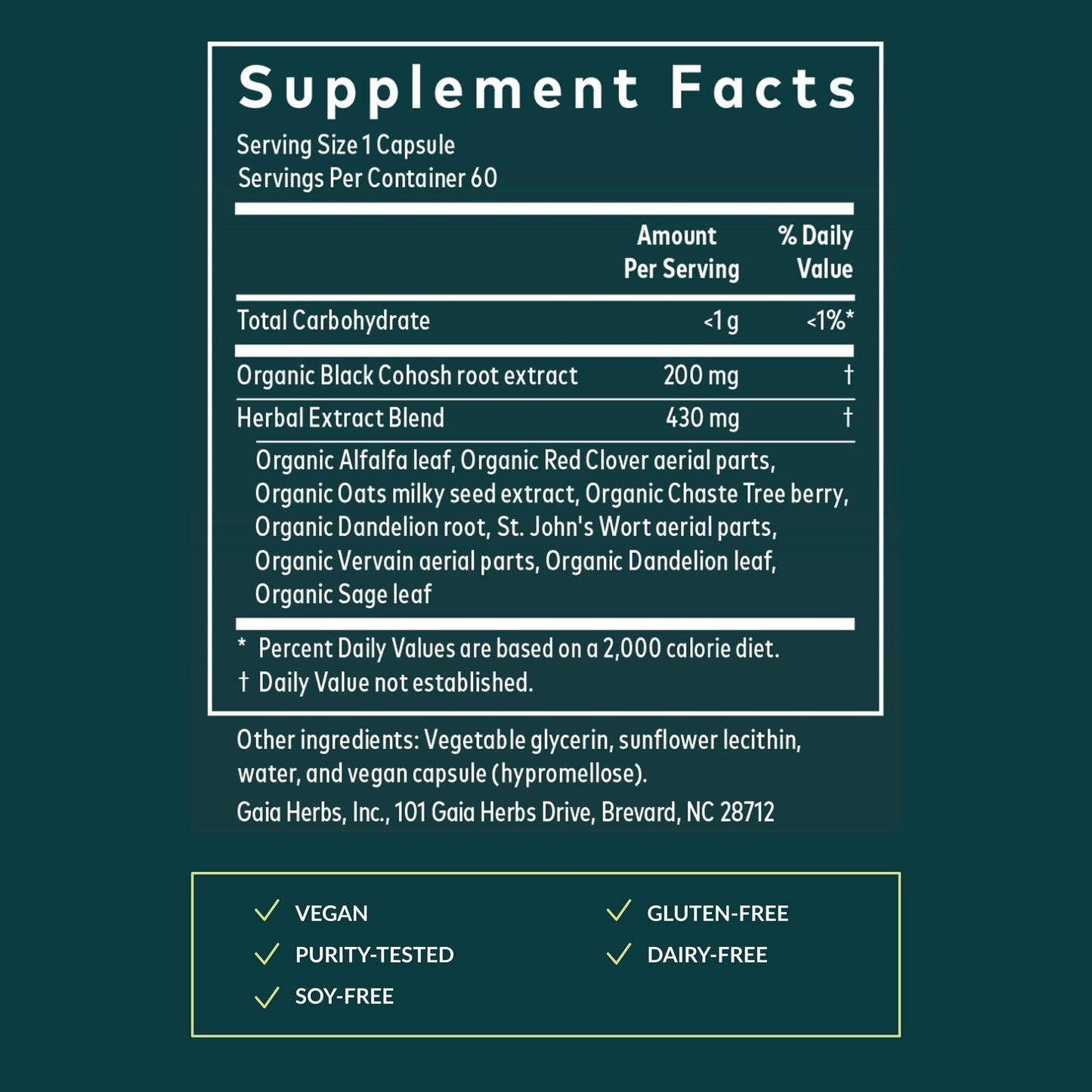 Label details of Gaia Herbs Menopause Support