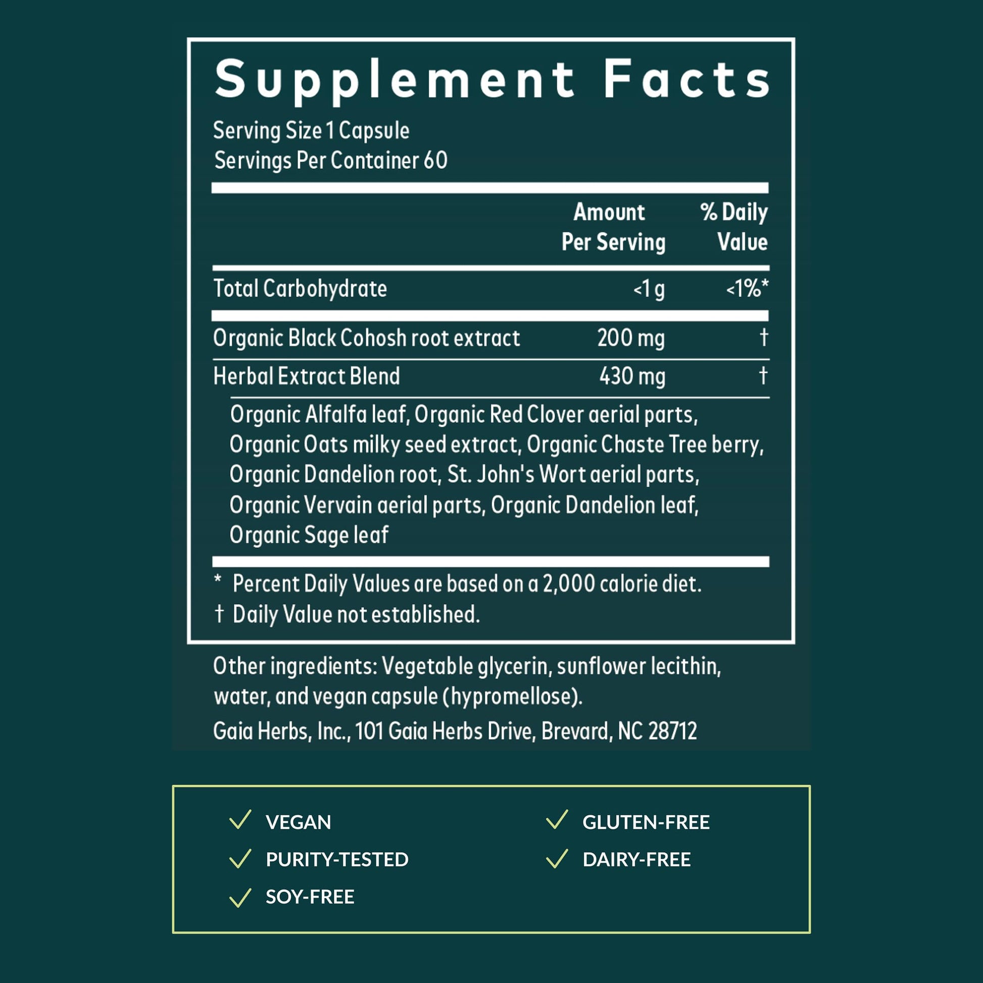 Label details of Gaia Herbs Menopause Support
