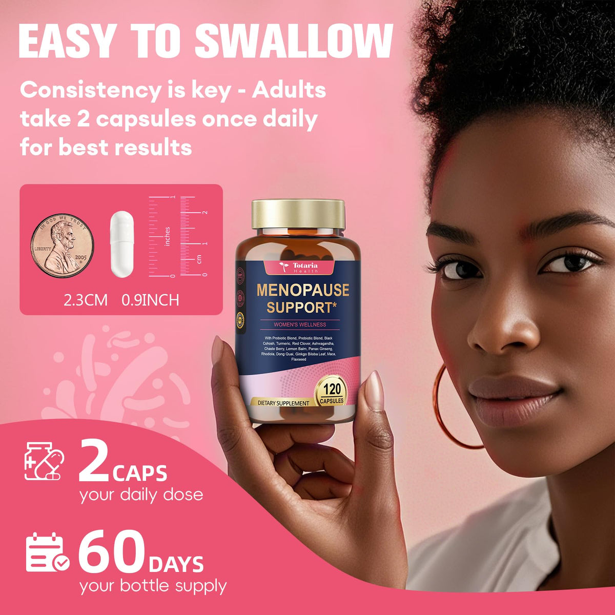 Back label of Totaria menopause support supplement