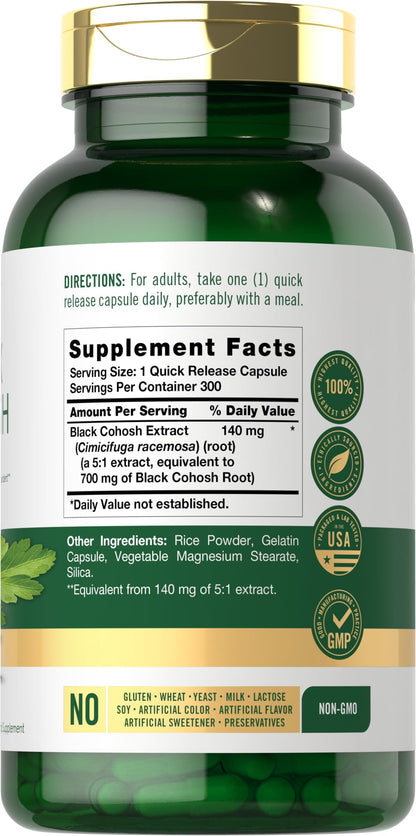 Carlyle Black Cohosh 300 count supplement bottle label details