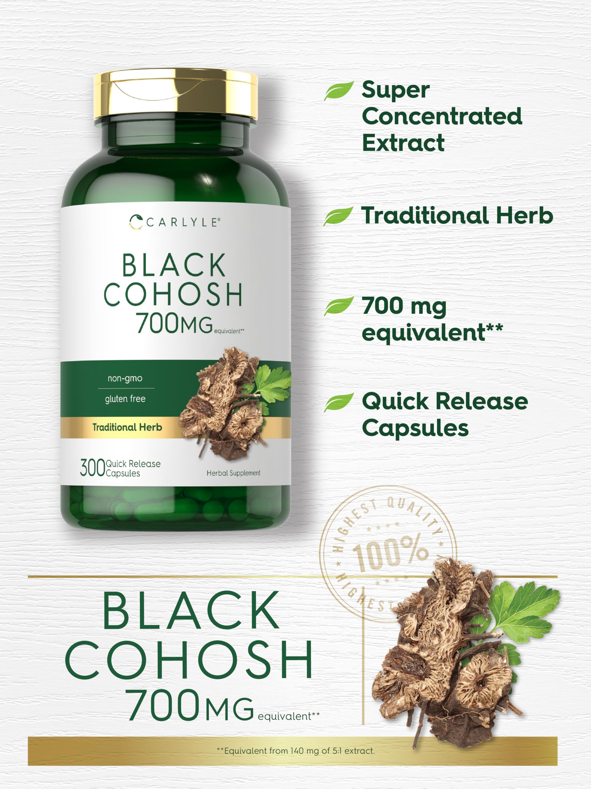 Close up of Carlyle Black Cohosh 700mg capsule packaging