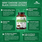 Zazzee Black Cohosh packaging showing non-GMO and gluten-free status