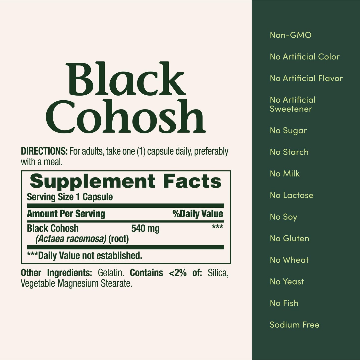 Side view of Nature's Bounty Black Cohosh health capsules