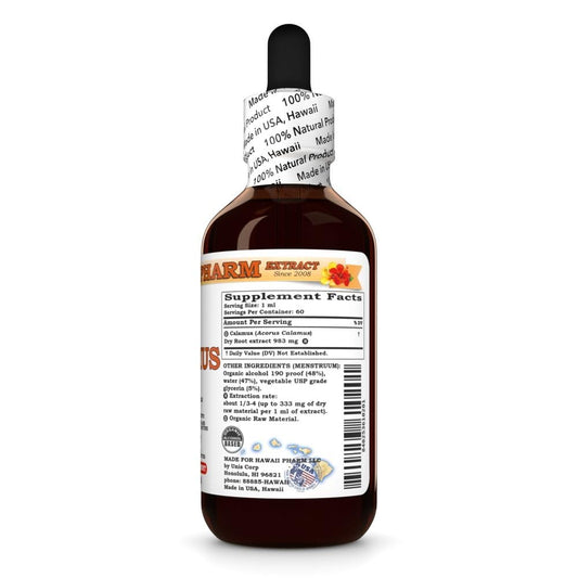 Hawaii Pharm Calamus Liquid Extract organic herbal drops bottle displaying ingredient facts
