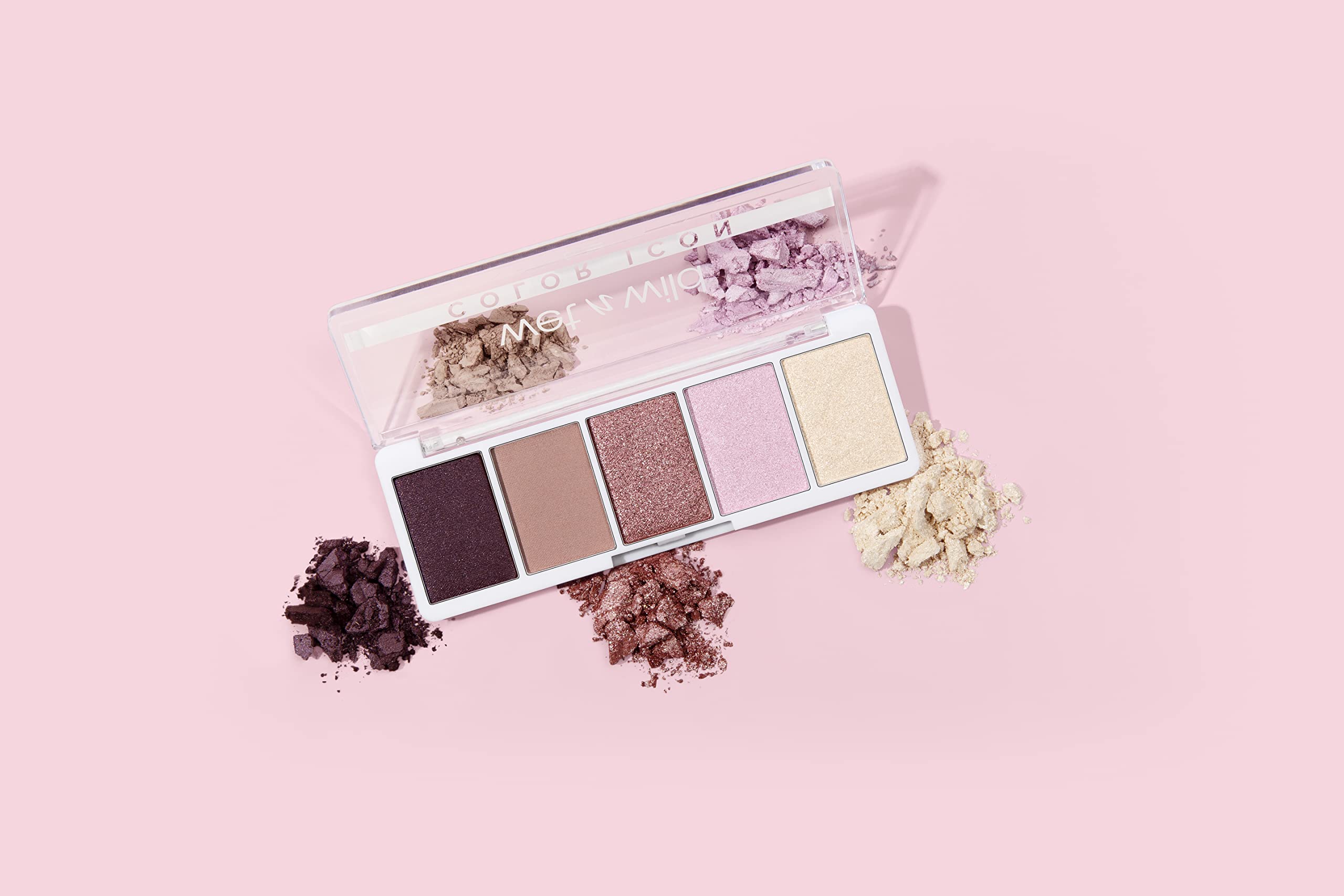 Close up of matte and shimmer textures in Petalette palette