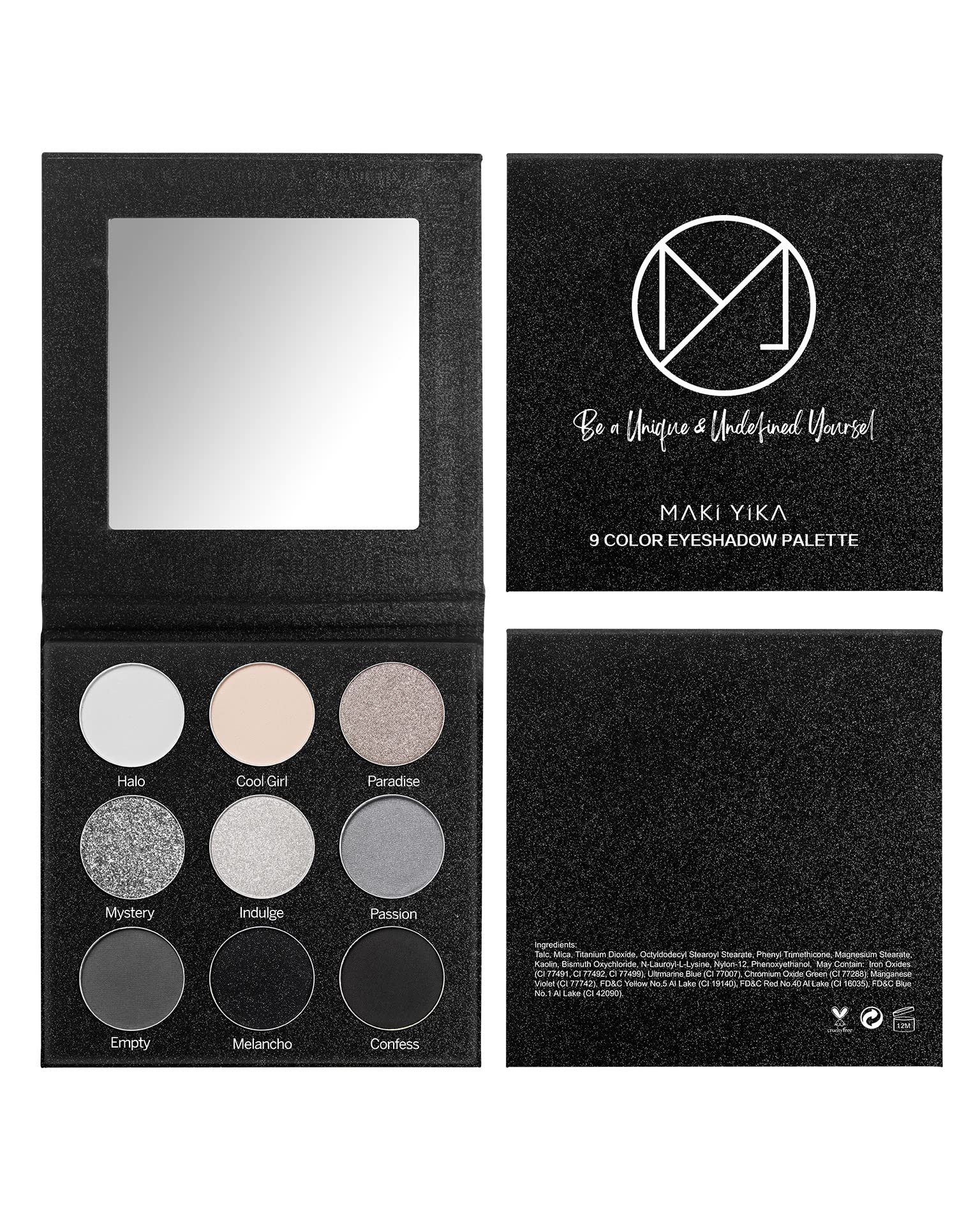 Compact travel size Maki Yika smokey eyeshadow palette