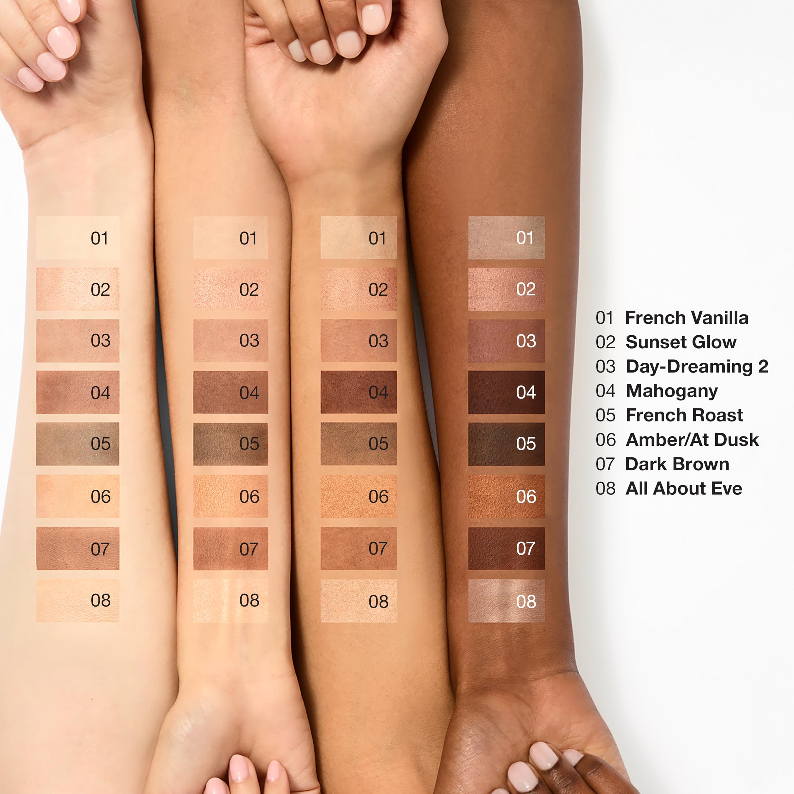 Open Clinique eyeshadow palette showing 8 shades and mirror