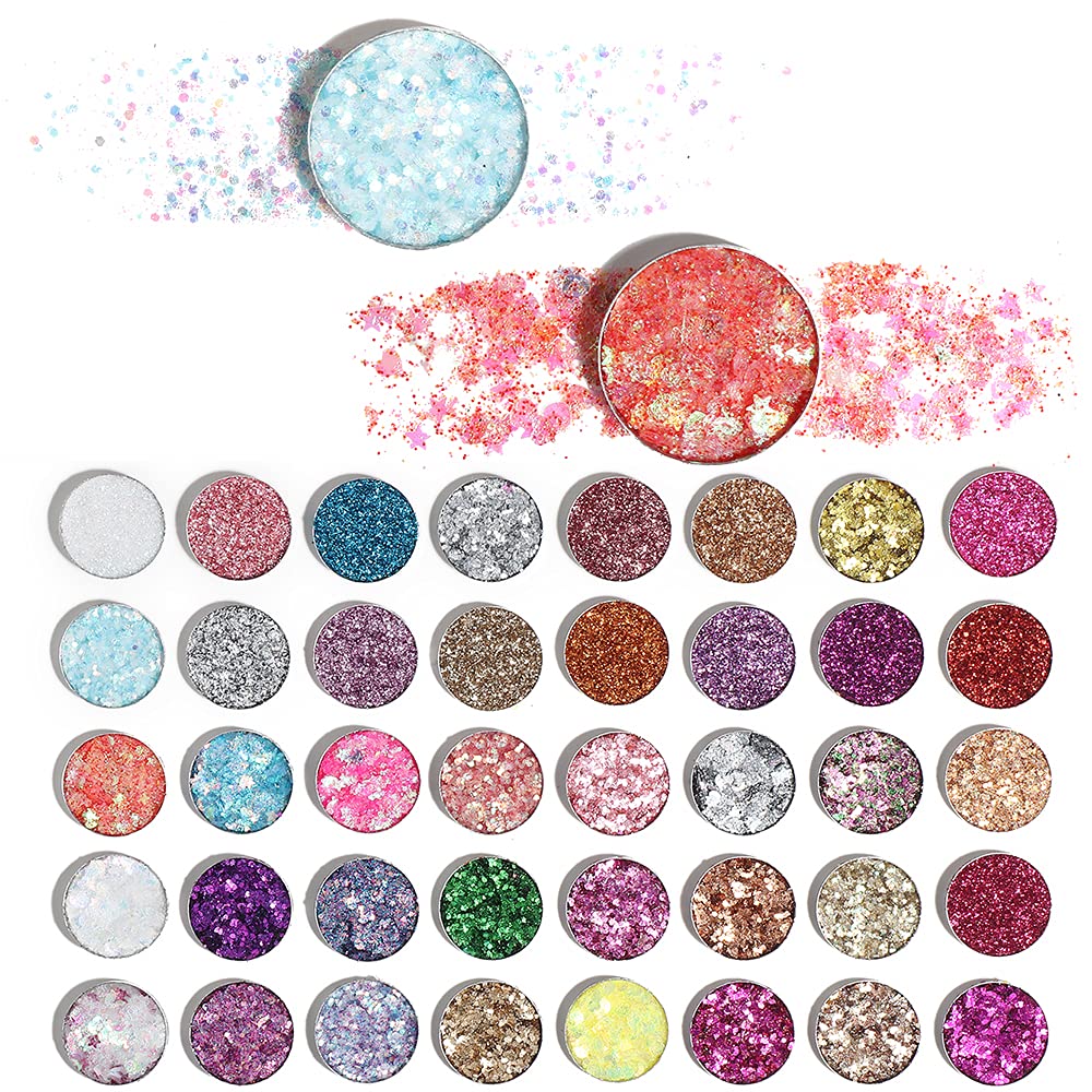 Open Evpct Cakaila glitter palette showing 40 pigmented shades