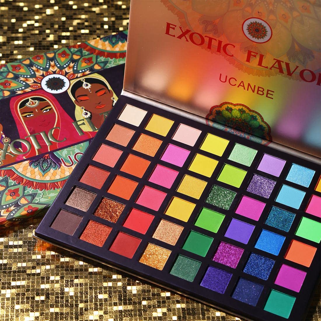 Open UCANBE Exotic Flavors neon makeup palette showing 48 shades