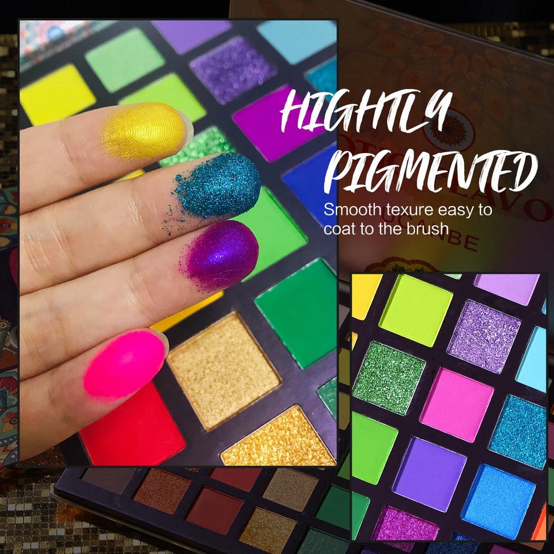 Top view of UCANBE 48 color eyeshadow palette colorful pigments