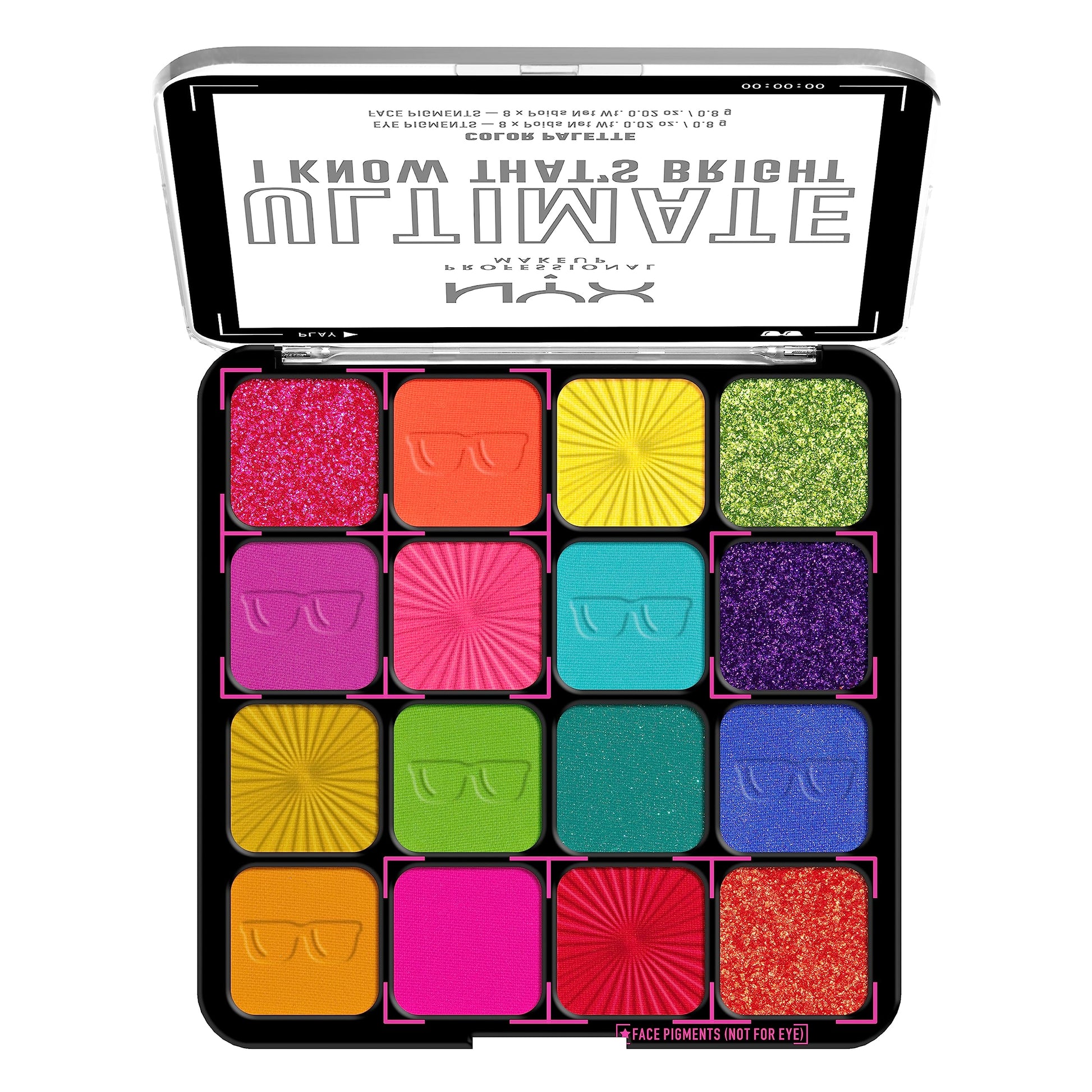 Nyx I Know That's Bright 16 shade eyeshadow palette open display
