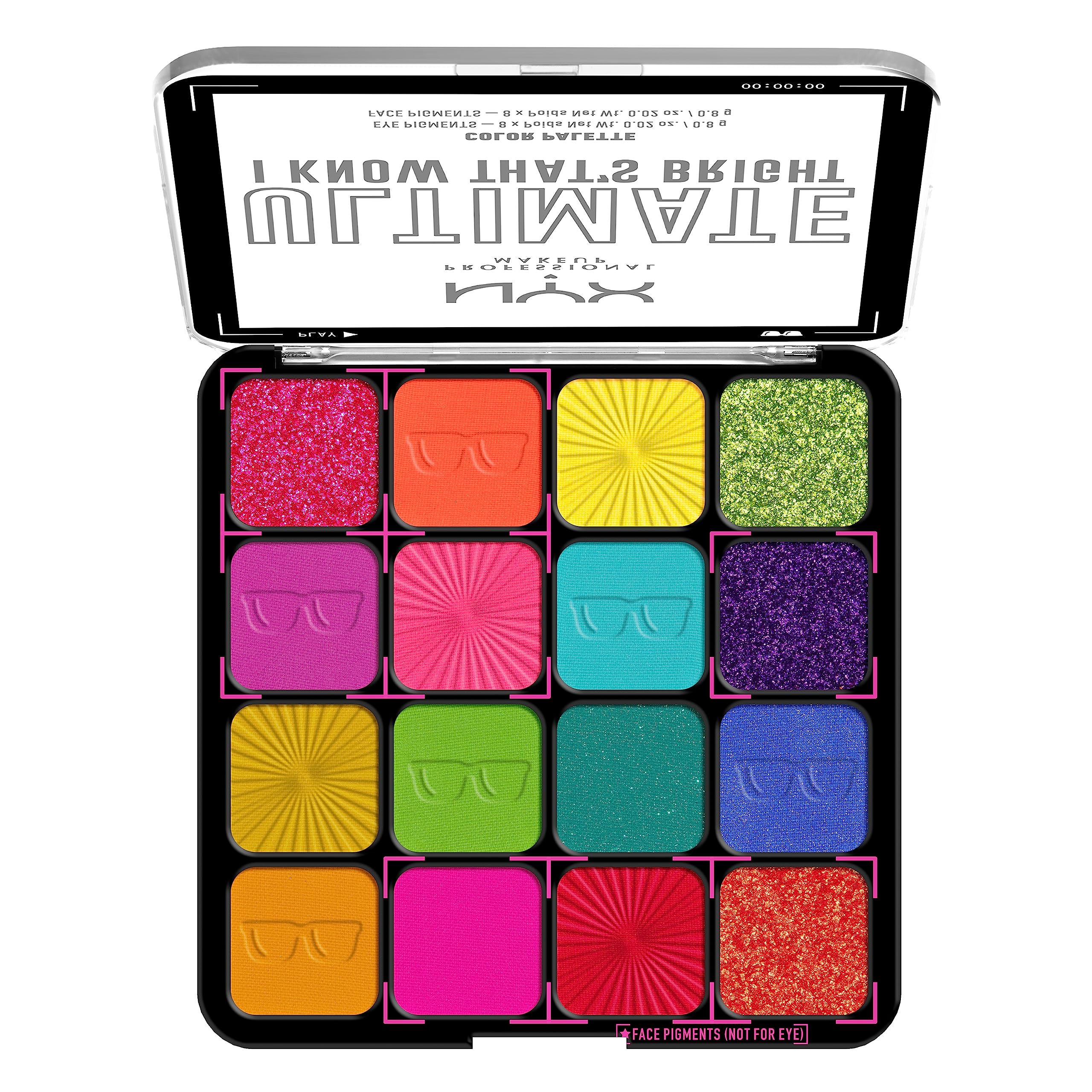 Nyx I Know That's Bright 16 shade eyeshadow palette open display