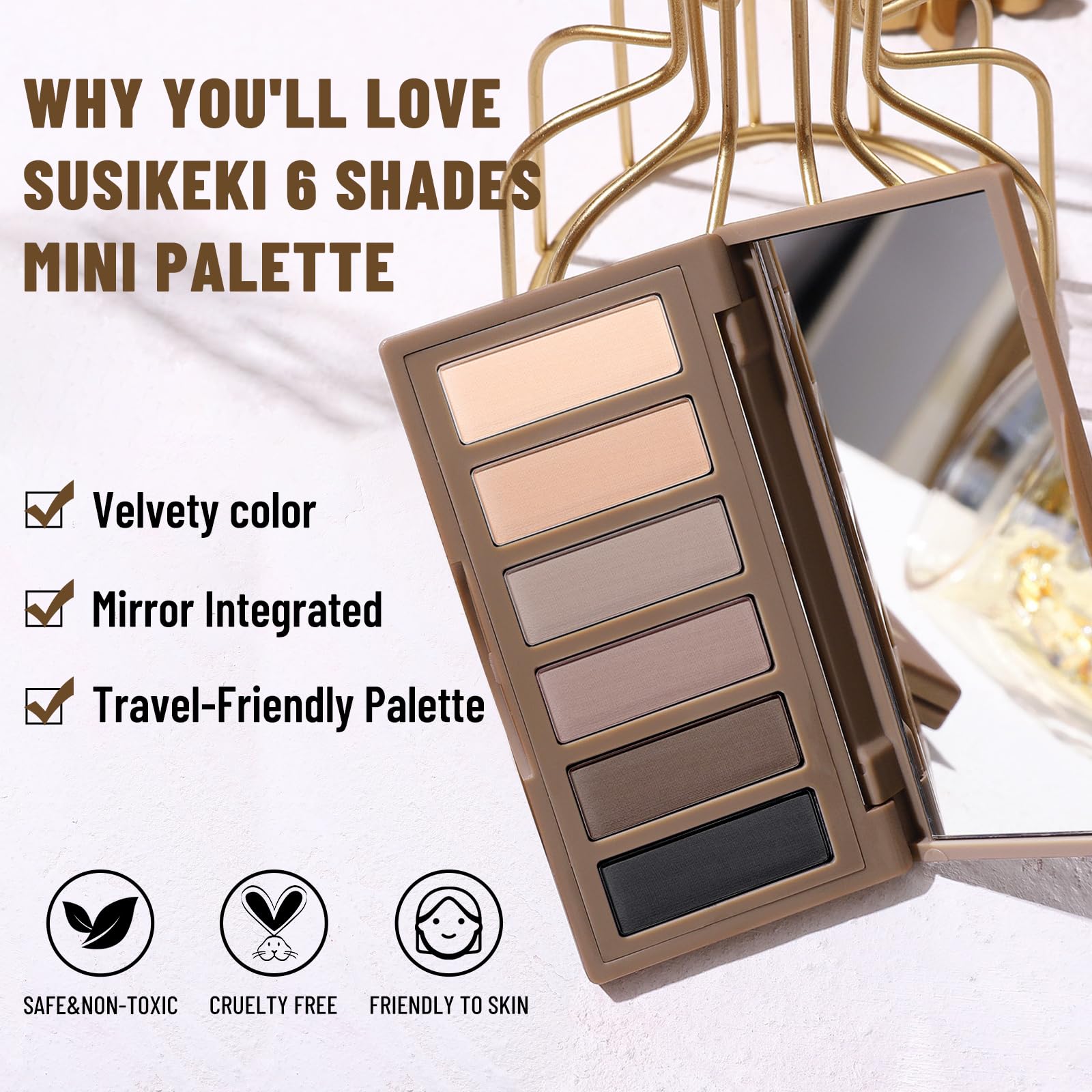 Close up of Susikeki matte taupe and brown eyeshadow pigments