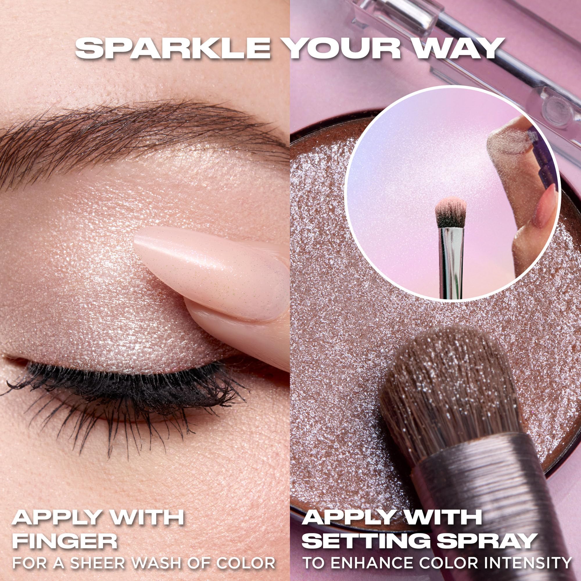 Urban Decay Space Cowboy eyeshadow applied to eyelid for wet look