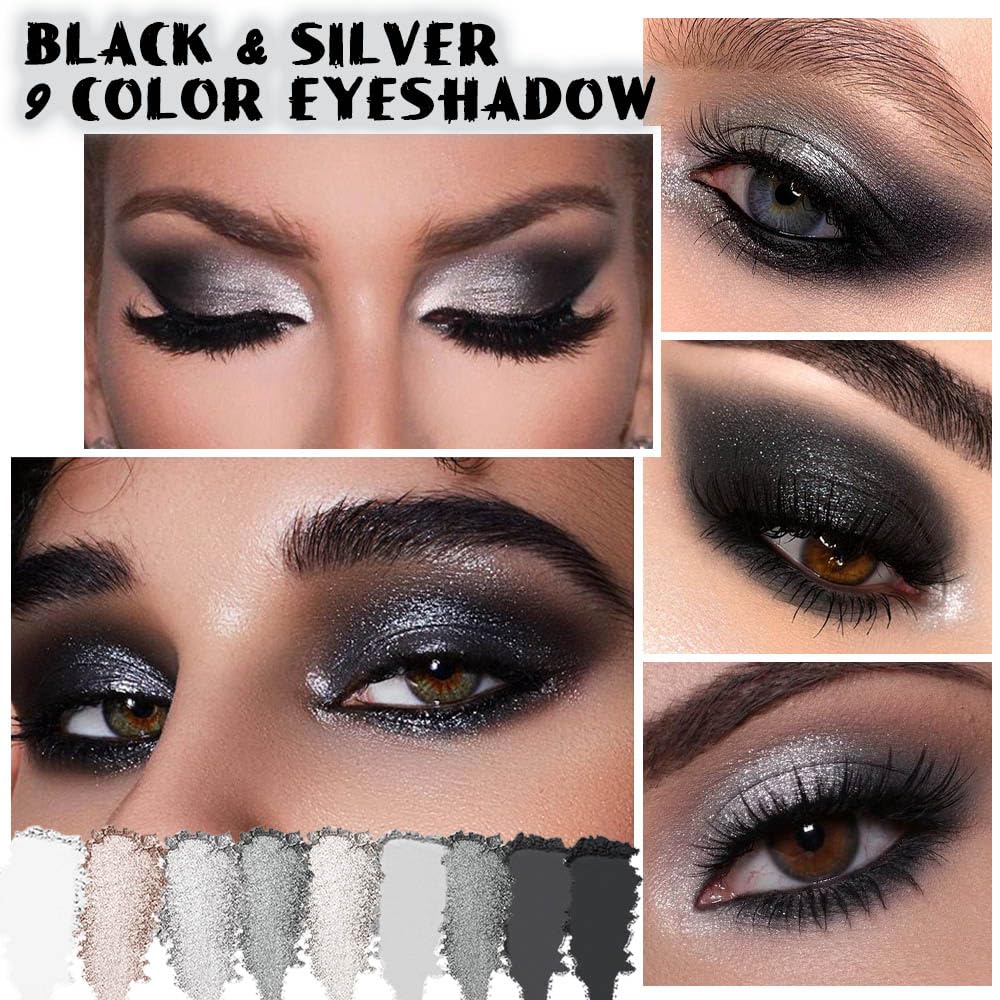 Open Evpct eyeshadow palette showing black and silver shades
