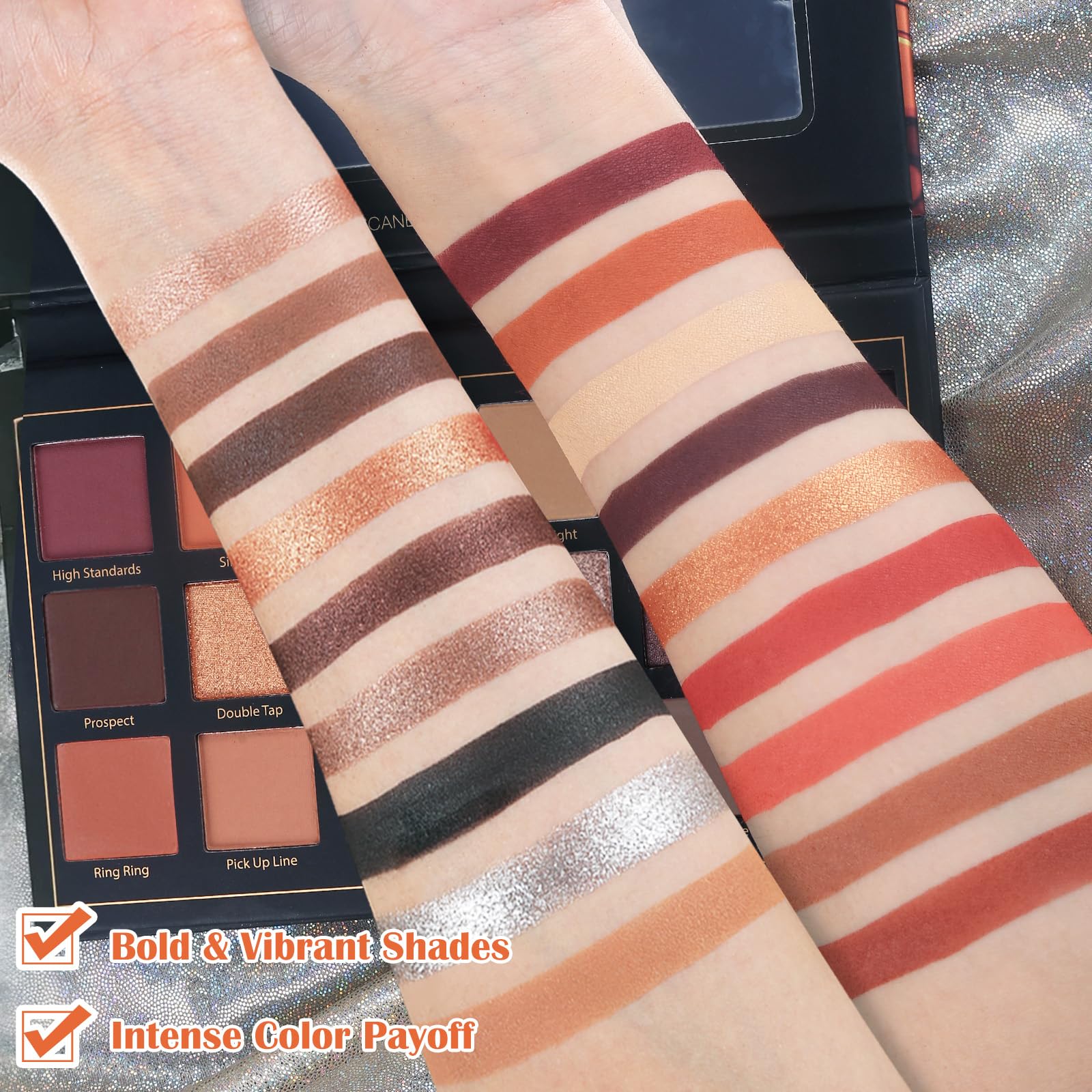 Close up of UCANBE 18 color highly pigmented eyeshadow textures