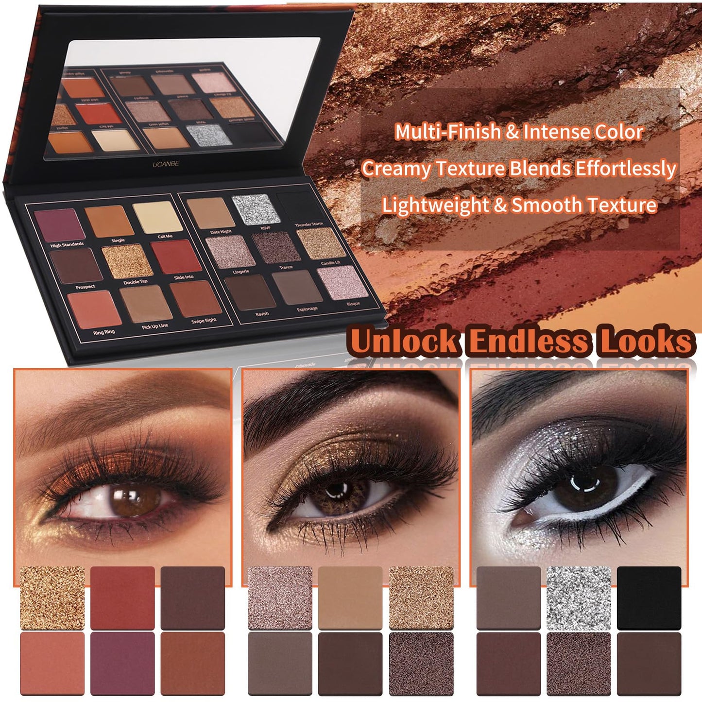 Professional makeup look created with UCANBE Seductress Palette