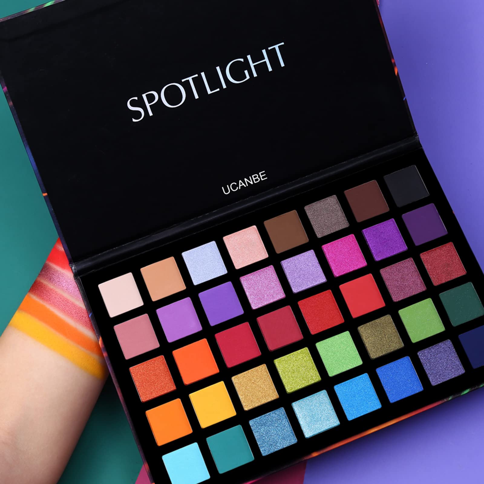 Close up of Ucanbe palette matte and shimmer textures