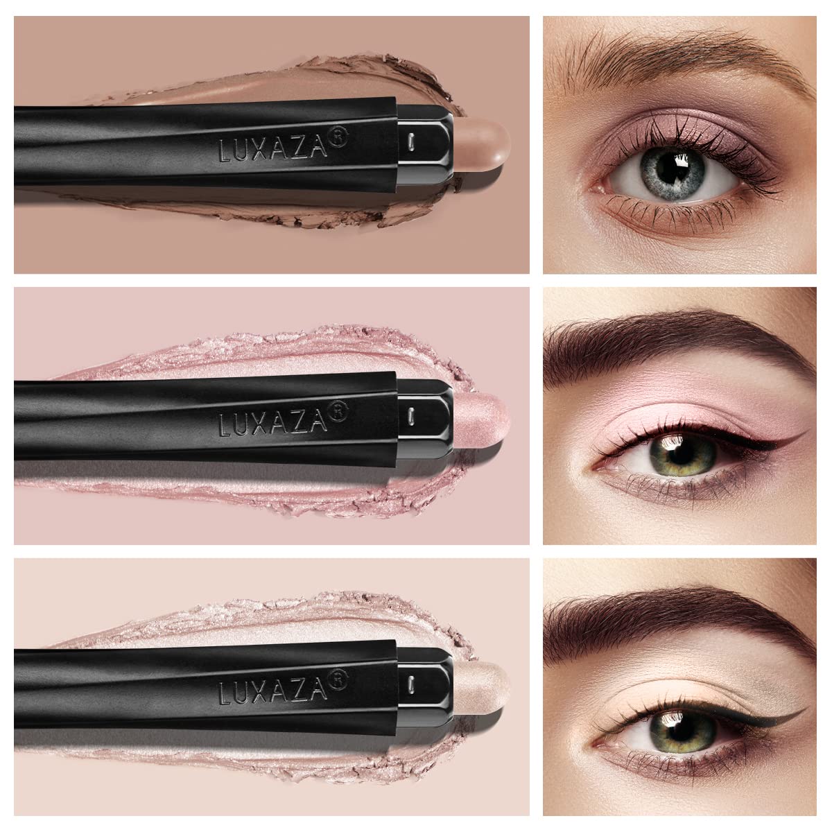 Close up of Luxaza eyeshadow stick tip with built-in smudger tool