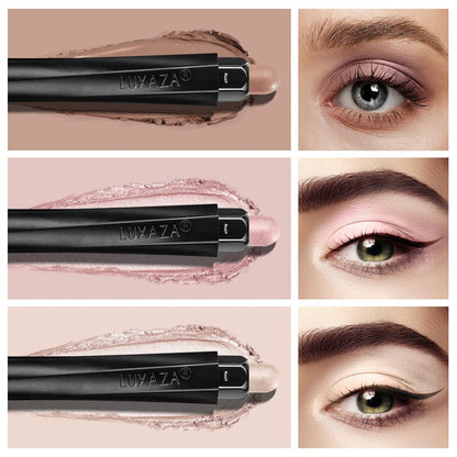 Close up of Luxaza eyeshadow stick tip with built-in smudger tool