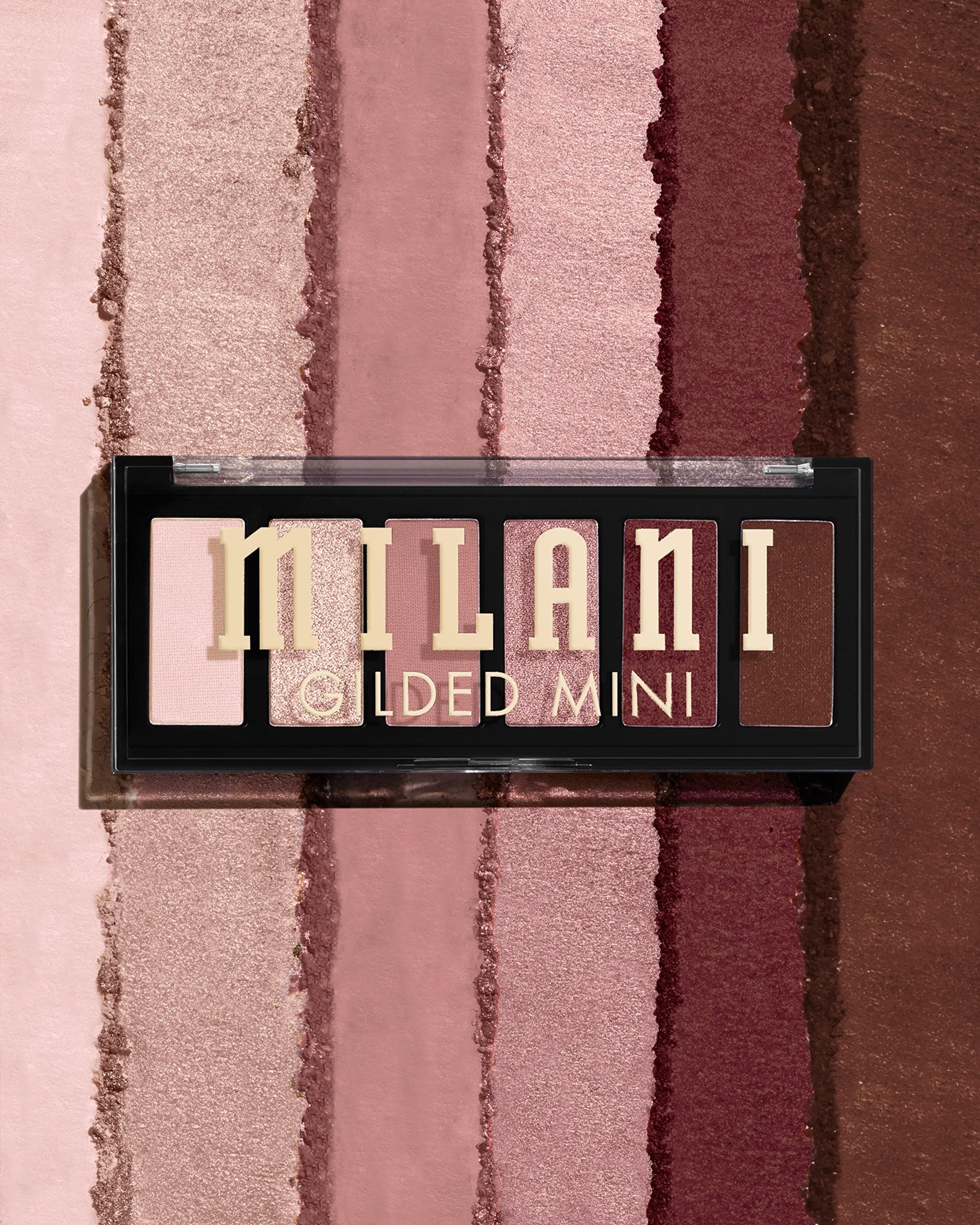 Open Milani eyeshadow palette showing 6 matte and shimmer shades