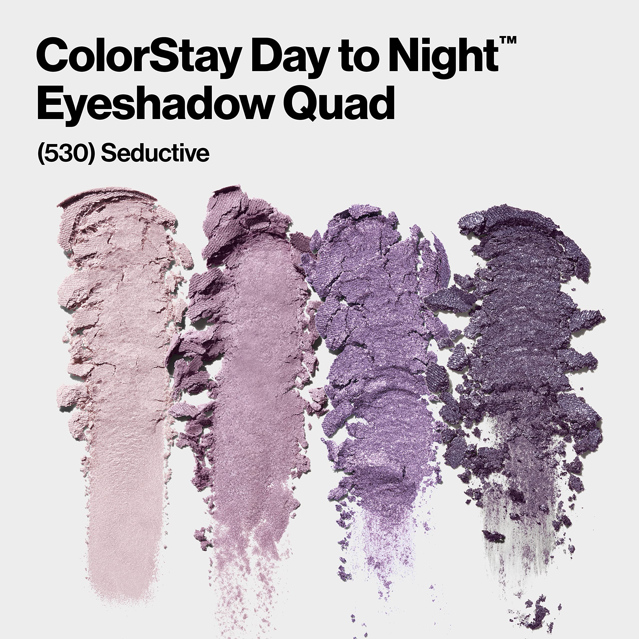 Revlon 530 Seductive eyeshadow palette open showing four purple shades