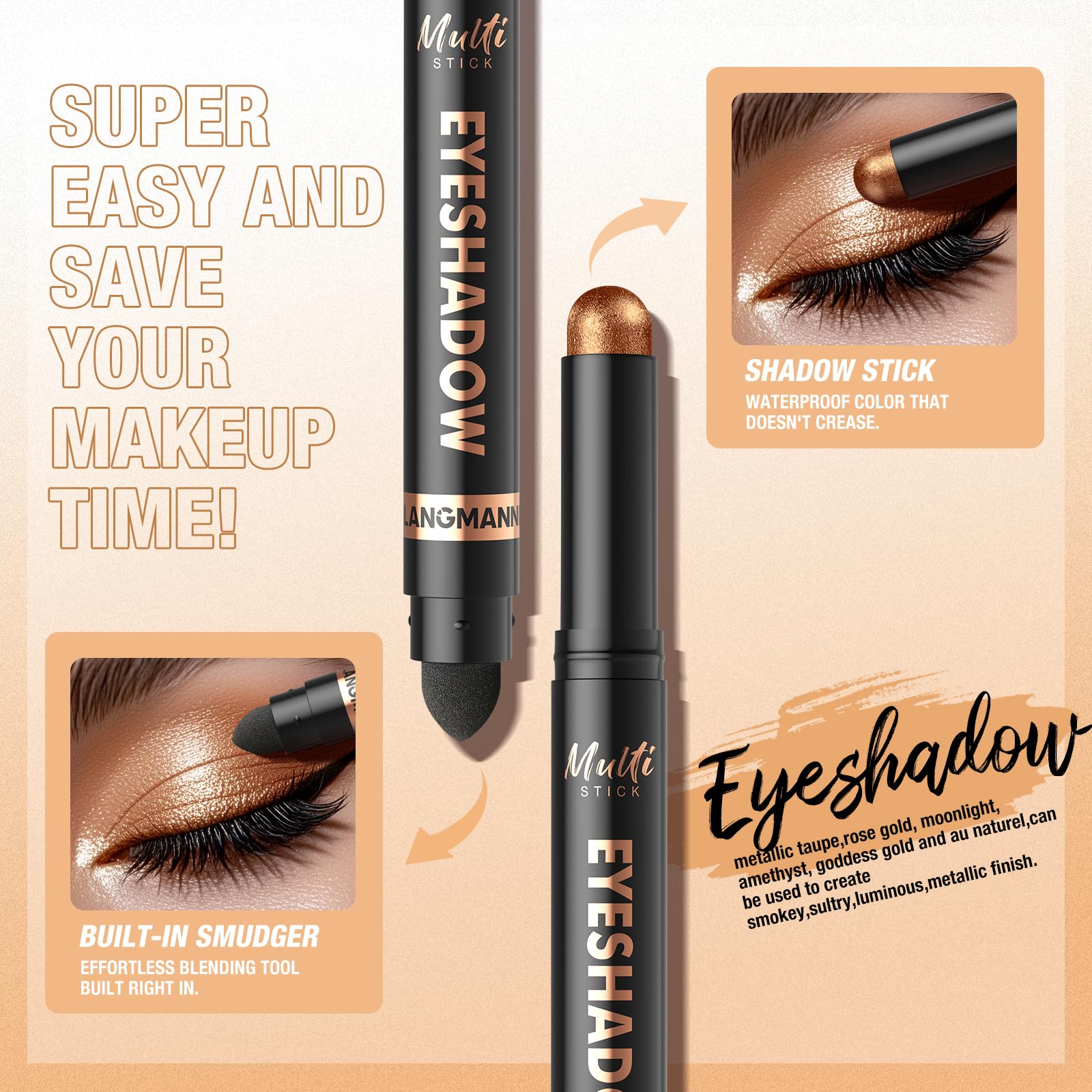 Application demonstration of Langmanni dual-ended eyeshadow stick