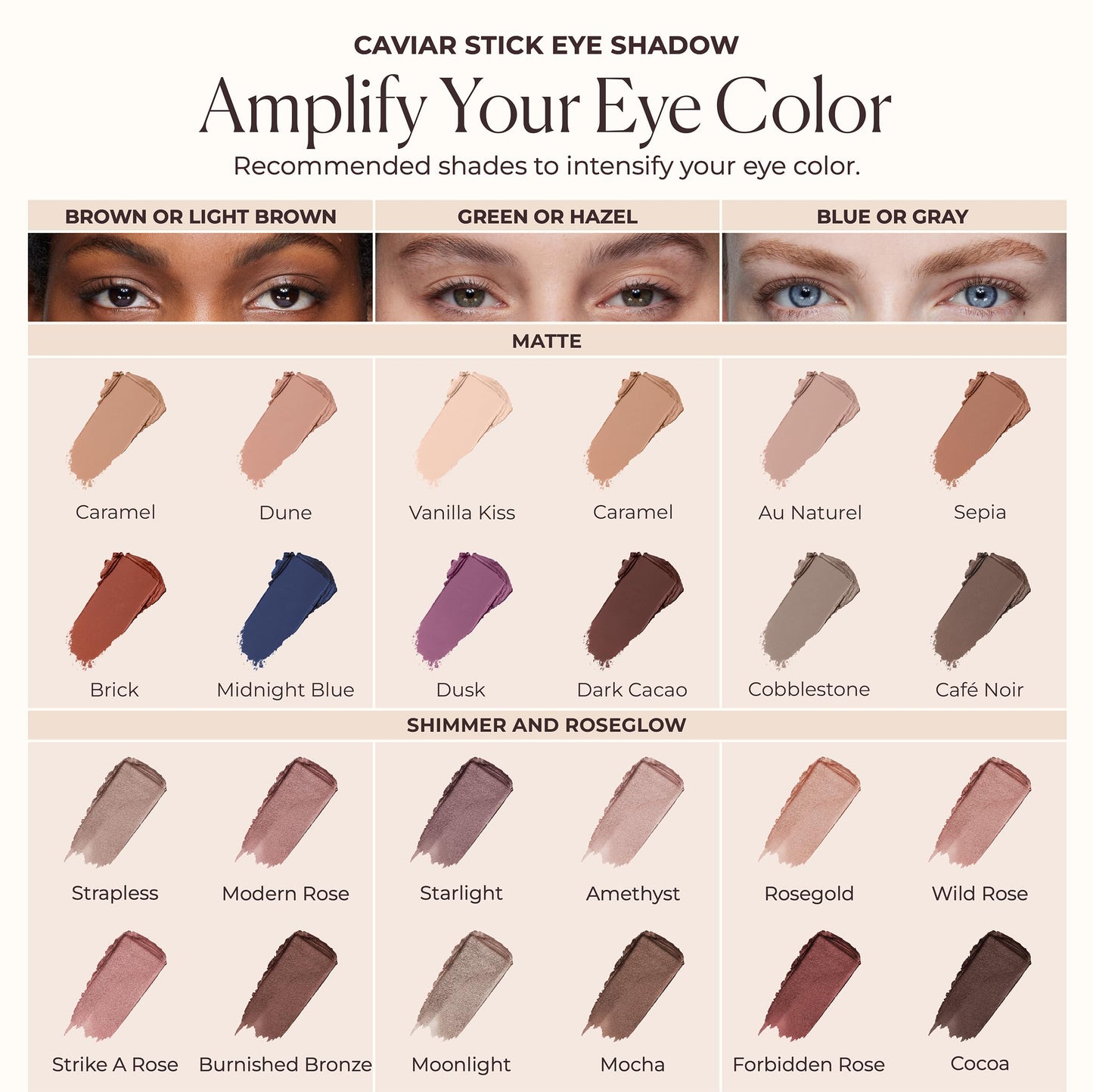 Comparison of Laura Mercier Caviar Stick matte and shimmer finishes