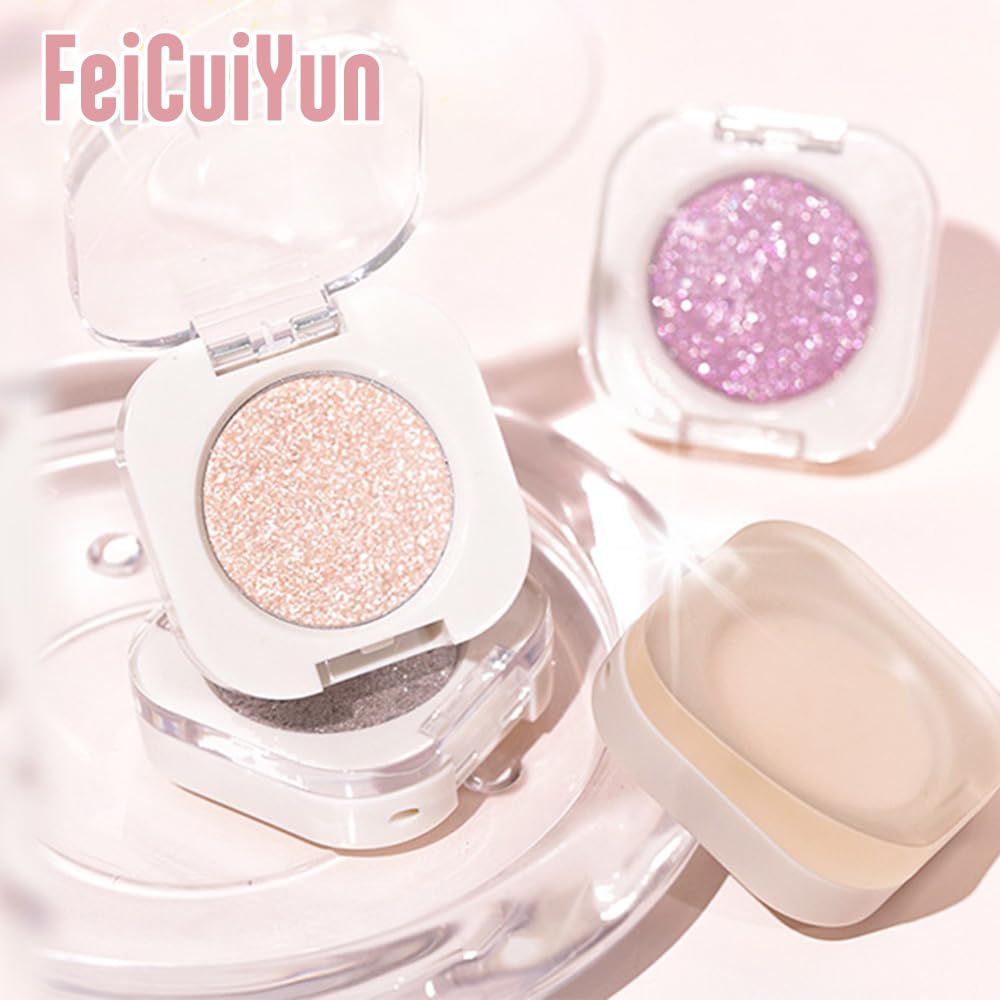 Travel-friendly size FeiCuiYun glitter eyeshadow in hand