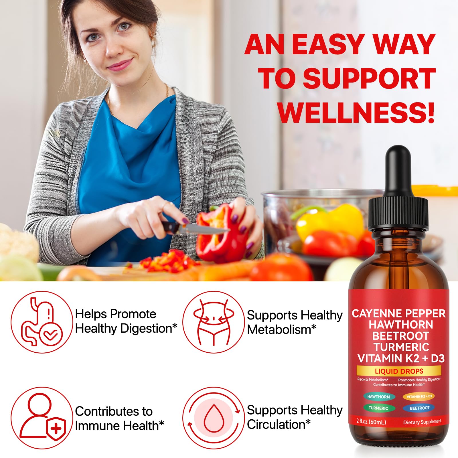 Onznoz Cayenne Pepper Drops bottle showing ingredients including hawthorn berry and vitamins