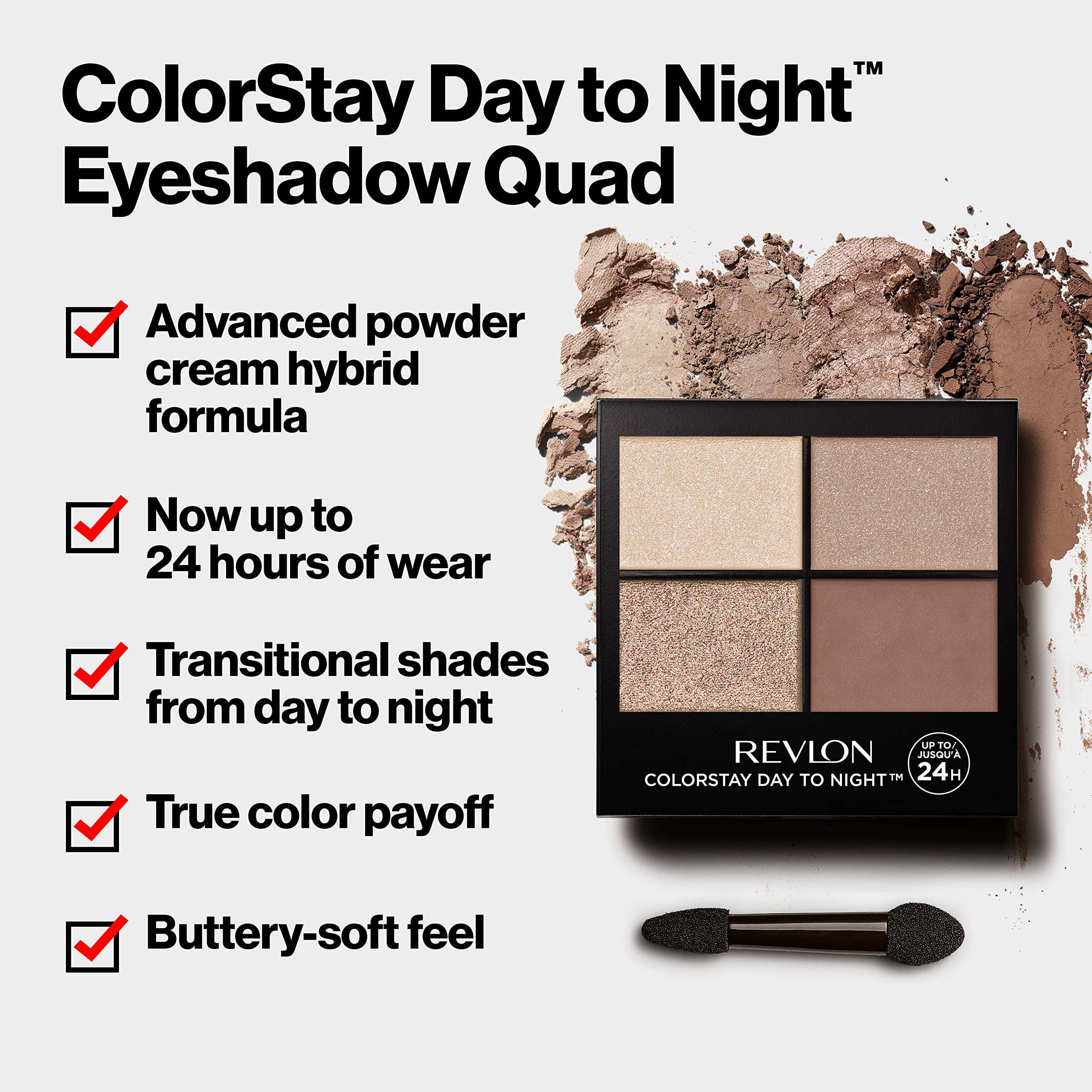 Close up of Revlon ColorStay matte and shimmer eyeshadow textures