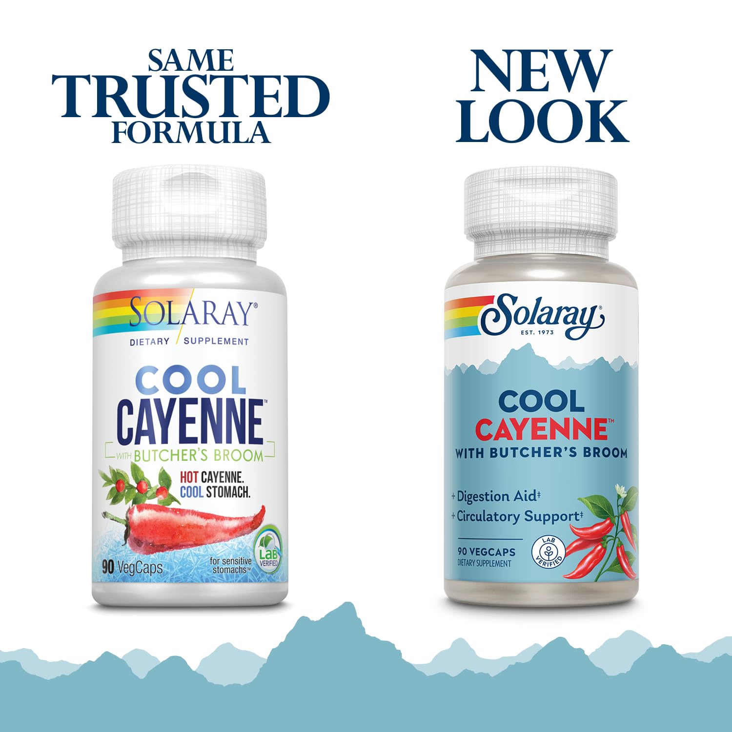 Solaray Cool Cayenne supplement facts and ingredients label on the back of the bottle