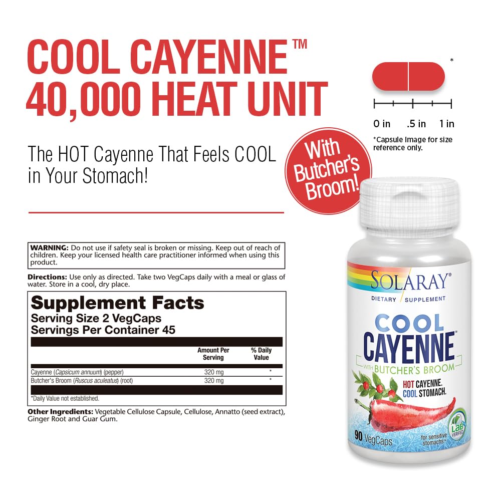 Authentic Solaray Cool Cayenne forty thousand heat units vegan capsules for circulation support