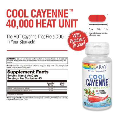 Authentic Solaray Cool Cayenne forty thousand heat units vegan capsules for circulation support