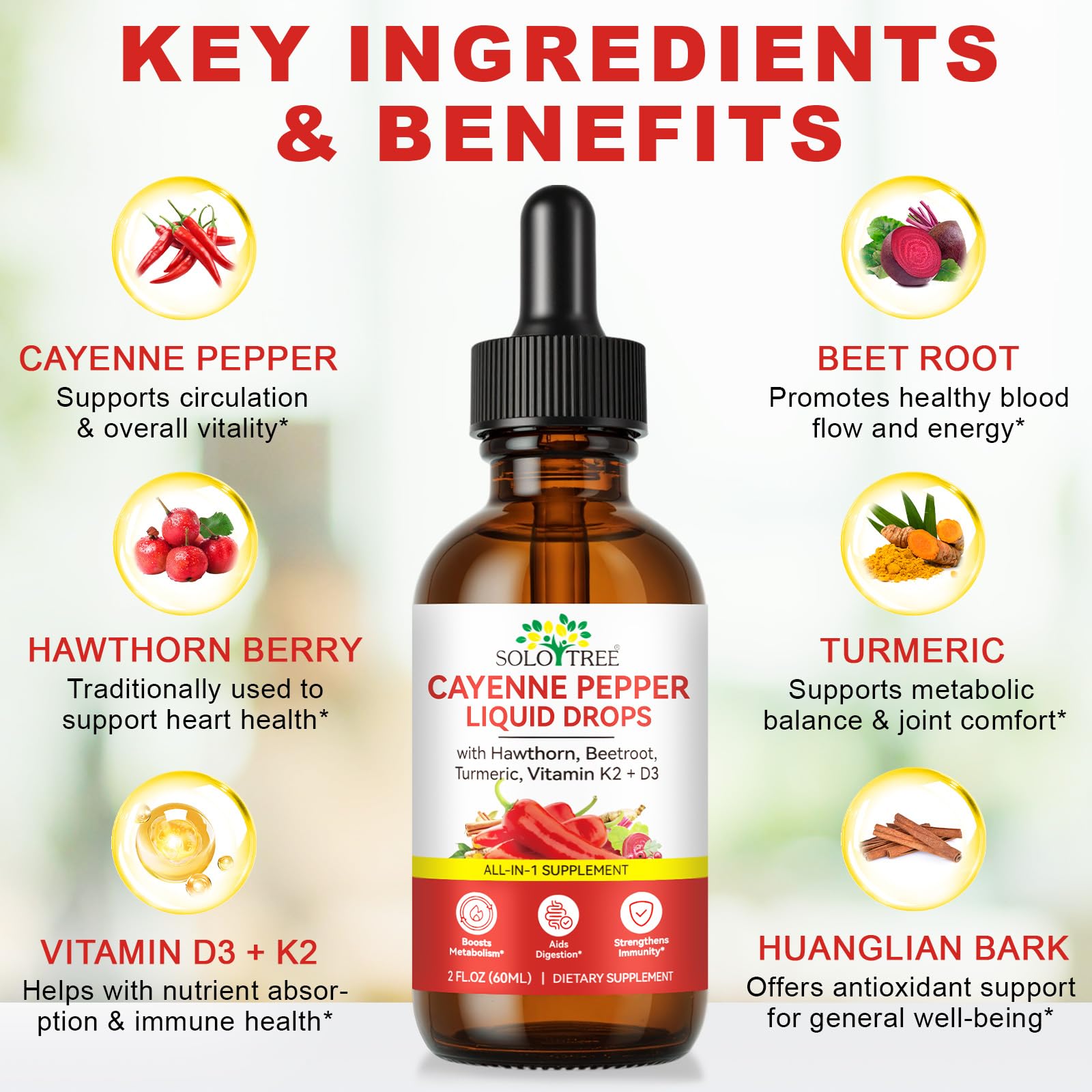 Newseel cayenne pepper supplement liquid bottle with dropper showing organic ingredients