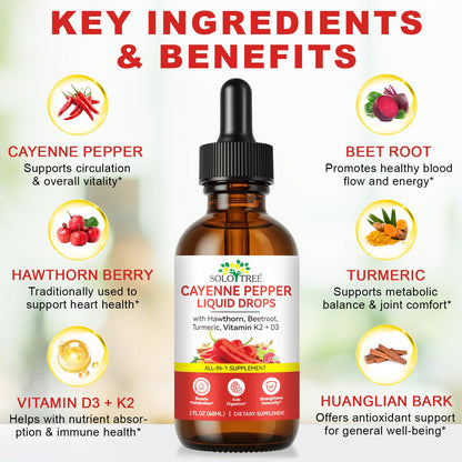 Newseel cayenne pepper supplement liquid bottle with dropper showing organic ingredients