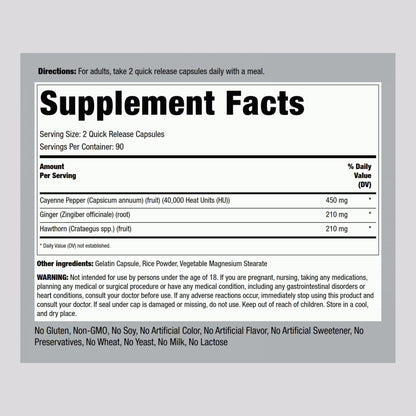 Piping Rock Ultra Max Cayenne Plus packaging showing supplement facts label and 450 mg serving size details