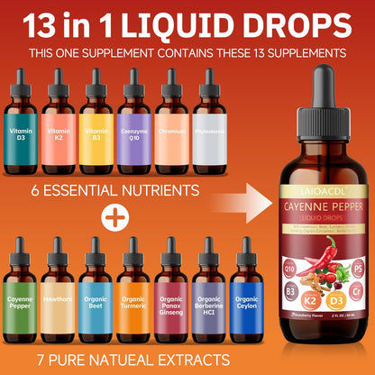 LAIOACDL non-GMO vegetarian cayenne pepper supplement showing the liquid dropper application.