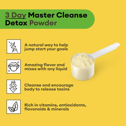 Three day plant based master cleanse powder directions and scoop size