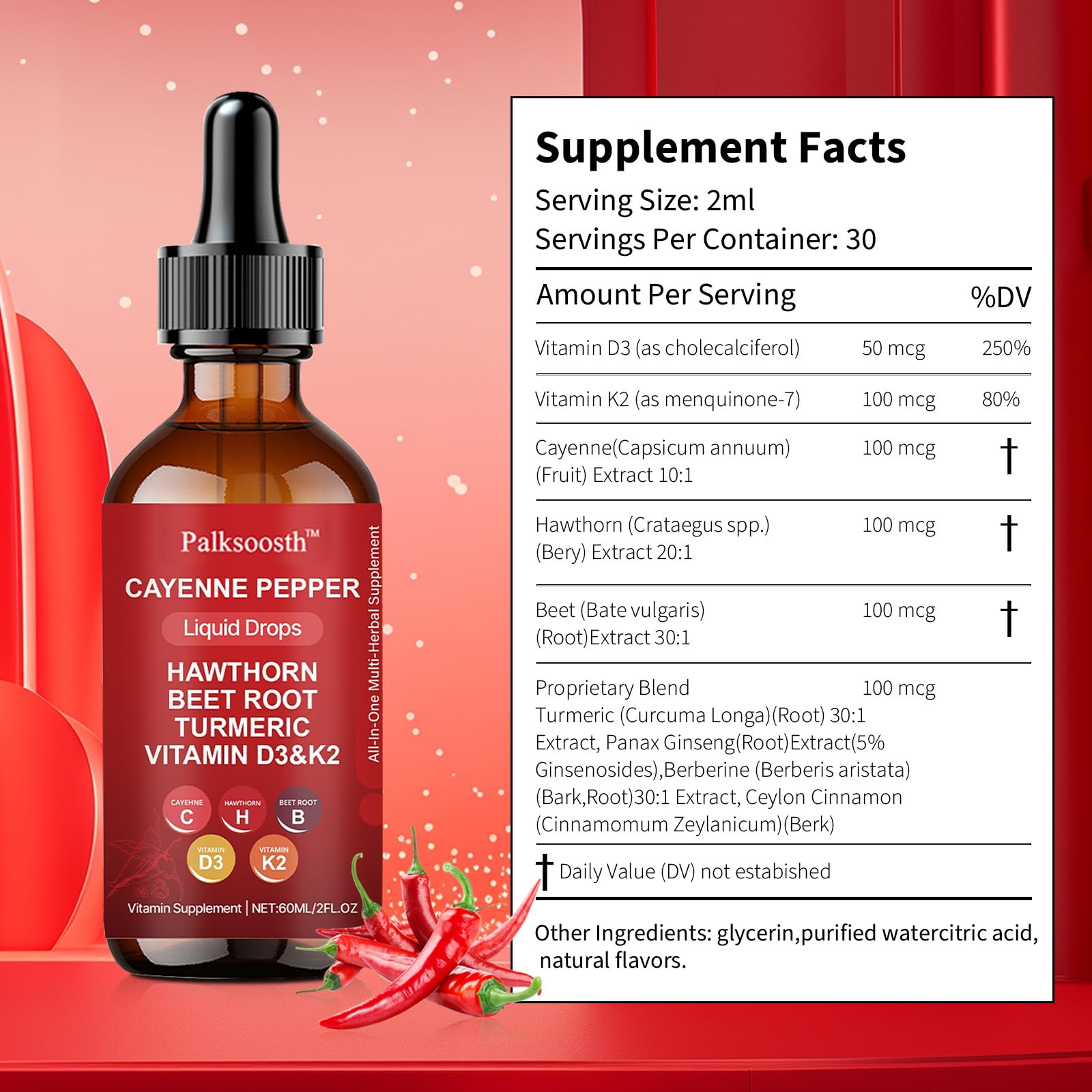 Palksoosth cayenne pepper supplement liquid drops for circulation and heart support