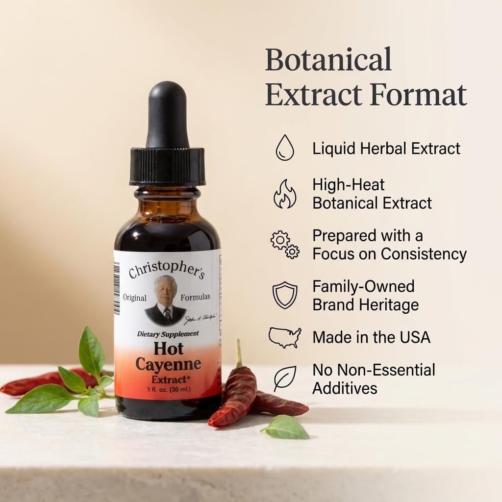 Authentic USA imported Christopher's Original Formulas cayenne supplement label details.