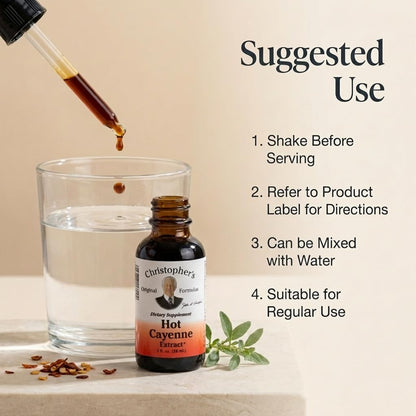 One fluid ounce bottle of premium organic habanero and cayenne chili extract.
