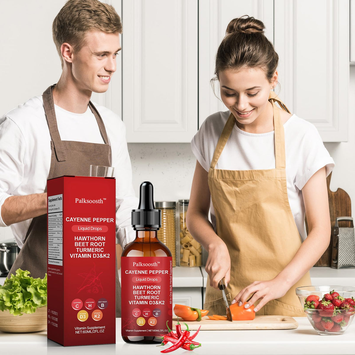 Natural vegan cayenne pepper and turmeric curcumin extract drops with dropper mechanism
