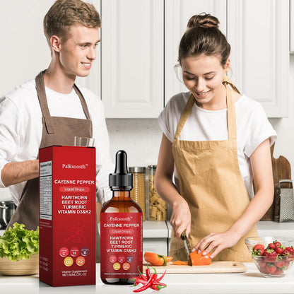 Natural vegan cayenne pepper and turmeric curcumin extract drops with dropper mechanism