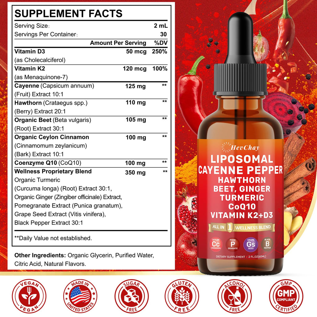 HevChay 2 Fluid Ounce supplement bottle label details