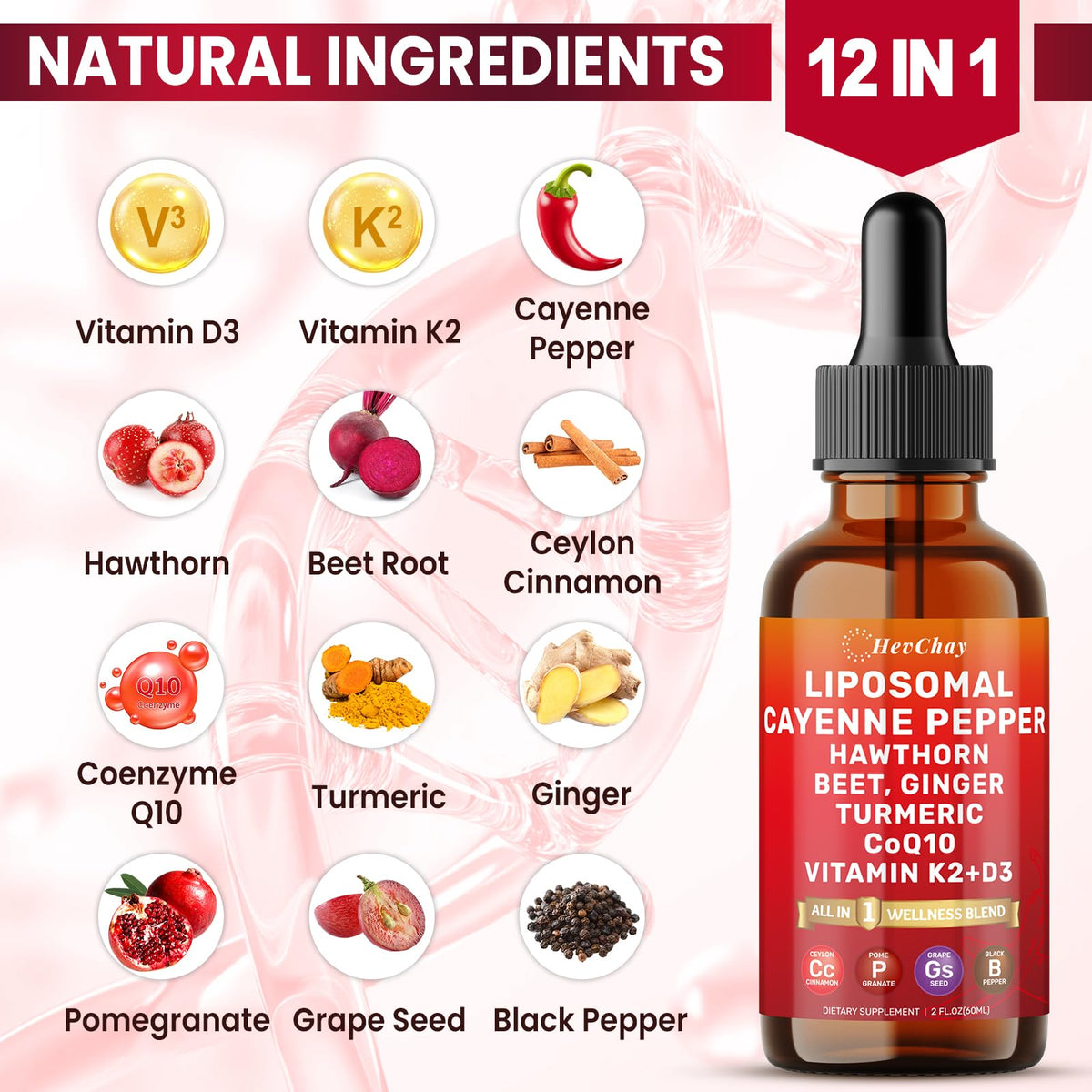 HevChay Cayenne Pepper and CoQ10 supplement packaging
