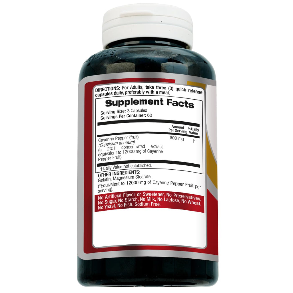 Organic cayenne pepper pills 600mg high absorption ingredient panel