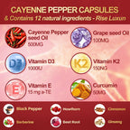 Back label of VivoNu Cayenne Pepper Supplement showing full supplement facts and botanical ingredients list.