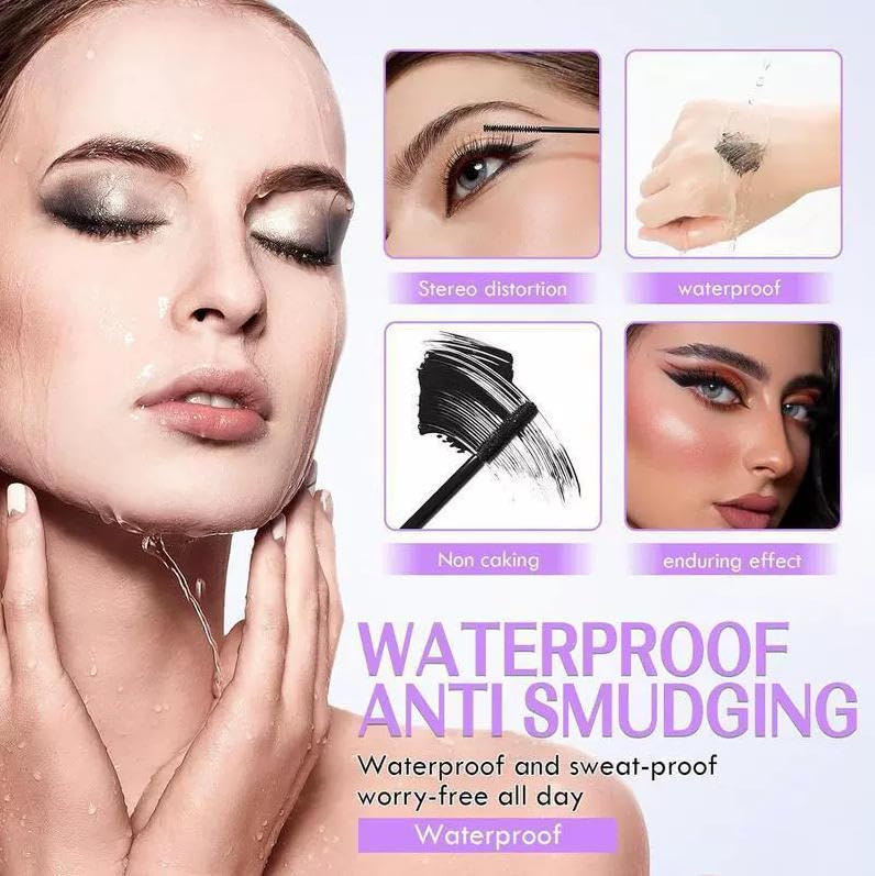Waterproof tubular mascara being applied to enhance lash length and separation.